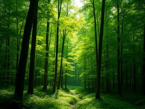 Lush green forest representing sustainably sourced paper by Al Noor Paper Supplies, highlighting environmental responsibility.